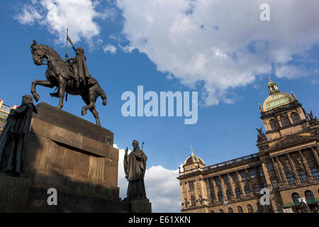 Statue of St. Wenceslas on horseback, Wenceslas Square, Prague Czech Stock Photo