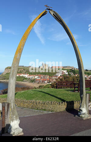 Historic whale bone arch in the pretty coastal town of Whitby, North Yorkshire, England, UK. Stock Photo