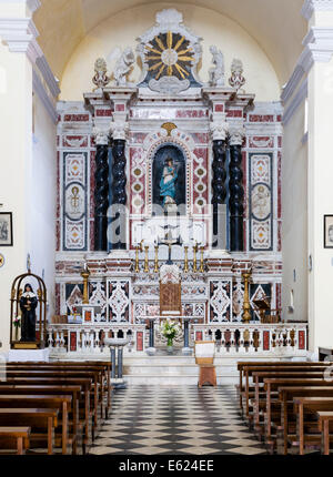 Main altar with marble inlays, marble inlays in the Jesuit church of Chiesa della Purissima o del Collegio Stock Photo