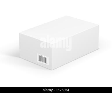 Vector white box with bar code label isolated on white. Stock Photo