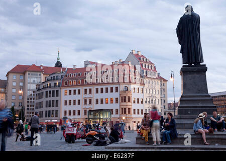 Martin Luther statue  on Neumarkt new market square  in Dresden, Saxony, Germany, Europe Stock Photo