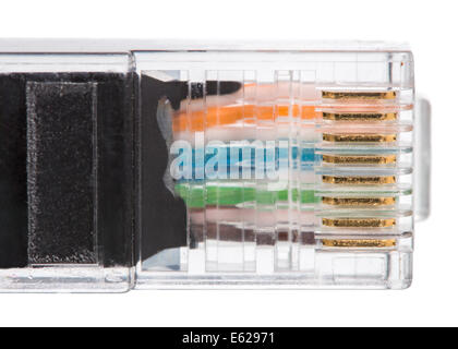 Connector RJ-45 close-up on white background, isolated Stock Photo
