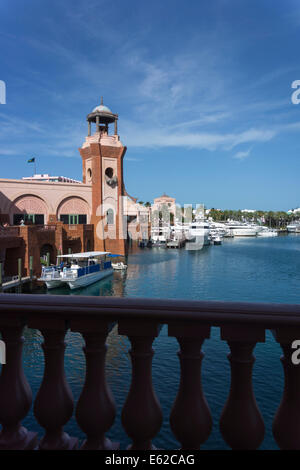 yachts docked at marina near Atlantis resort, Paradise Island, The Bahamas Stock Photo