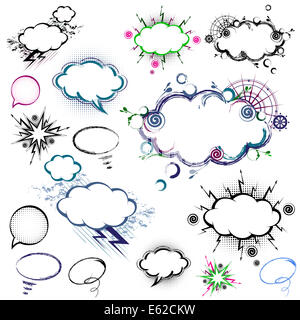 Comic style hand drawn speech bubbles in different colors varieties Stock Photo