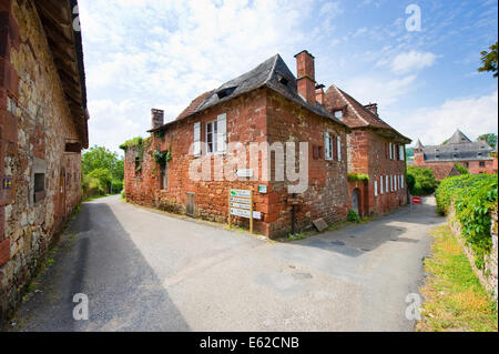 All the houses in the small picturesque city of Collonges la Rouge in France are built with red bricks Stock Photo