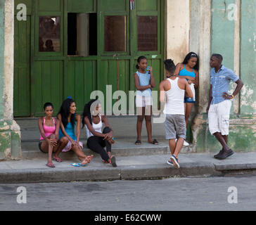 teenagers on street in old Havana, Cuba Stock Photo