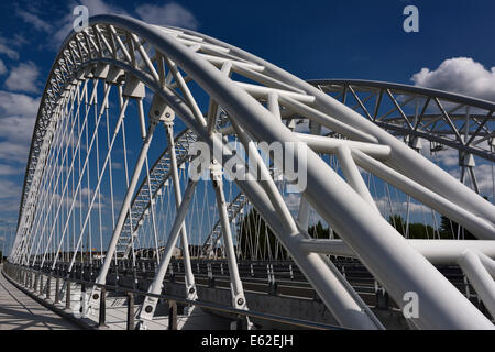 New Strandherd Armstrong steel suspension bridge over the Rideau River south of Ottawa Stock Photo