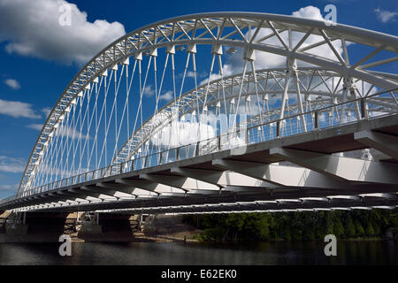 New white Strandherd Armstrong steel suspension bridge over the Rideau River Ottawa Canada Stock Photo