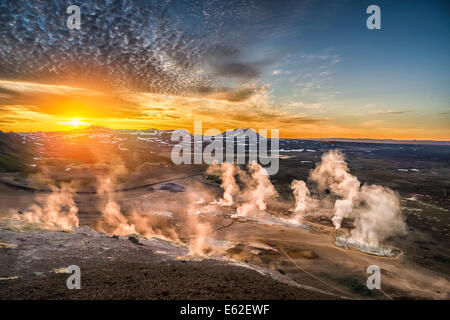 Geothermal hot springs, mud pots and fumaroles, Namaskard close to Lake Myvatn, Northern, Iceland Stock Photo