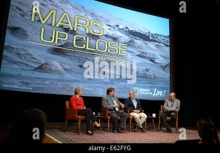 Pan Conrad, deputy principal investigator, Sample Analysis at Mars team, NASA‘s Goddard Space Flight Center, left, Ken Edgett, p Stock Photo