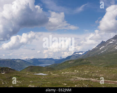 Mountain scenery, Jotunheimen Norway Scandinavia, mountain ranges  in the National park and Bygdin lake seen from Valdresflya Stock Photo