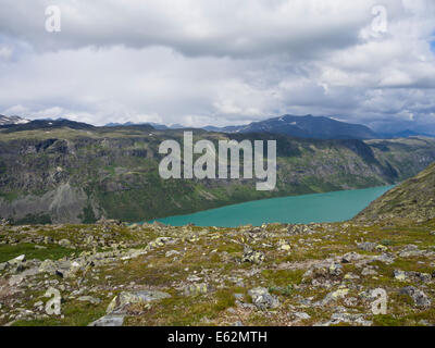 Jotunheimen National Park Norway, looking down at lake Gjende  towards Bukkelegeret from Svartdalen mountain pass Stock Photo