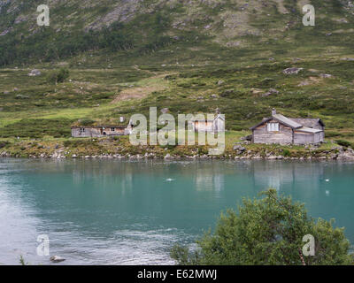 Old shieling in Norwegian mountains, most of them are now used as holiday cottages, Jotunheimen Norway Stock Photo