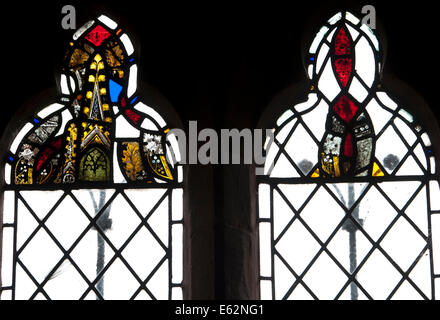 Medieval stained glass, All Saints Church, Coddington, Herefordshire, England, UK Stock Photo