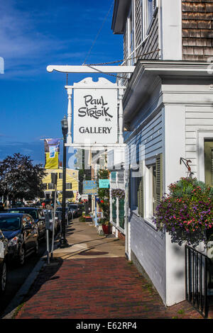 ROCKPORT-AUGUST 08:  A view of Rockport street and artists gallery in Rockport, Massachusetts, USA on August 08, 2014. Stock Photo