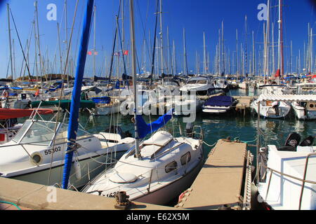 Boat Harbor on the Mediterranean Sea in Herzliya which is near Jaffa, Tel Aviv Israel. Stock Photo