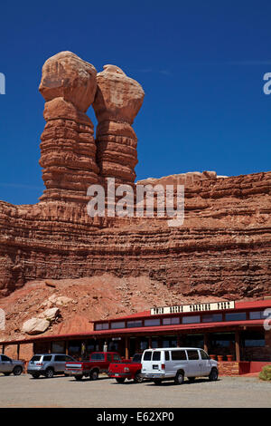 Navajo Twin Rocks and Twin Rocks Trading Post, Bluff, San Juan County, Utah, USA Stock Photo