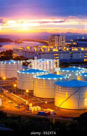 Oil tanks at sunset , hongkong tung chung Stock Photo