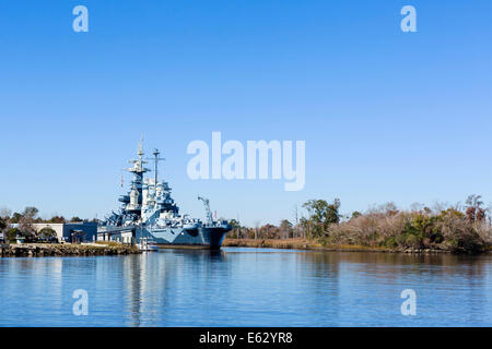 The museum Battleship North Carolina viewed across the Cape Fear River, Wilmington, North Carolina, USA Stock Photo