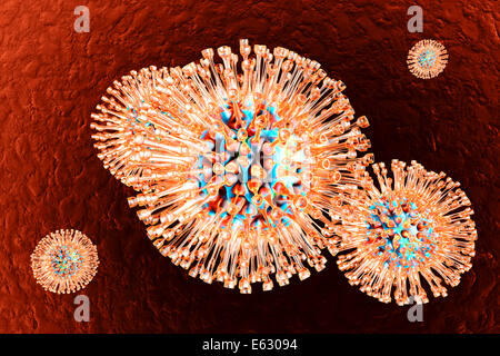 A medical visualization of a bunch of Herpes Virus on natural Background. Stock Photo