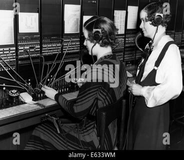 1930s WOMAN TELEPHONE OPERATOR AT SWITCHBOARD LOOKING AT CAMERA SMILING ...