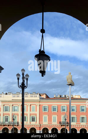 Historic Italianate Architecture & Arch on Place Massena or Massena Town Square Nice Alpes-Maritimes France Stock Photo