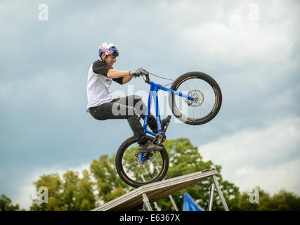 Danny MacAskill performs his Drop and Roll road show at the Belladrum ...