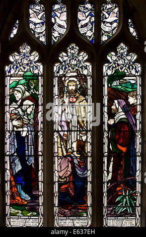 UK England, Dorset, Sturminster Newton, parish church, Arts and Crafts window by Mary Lowndes Stock Photo