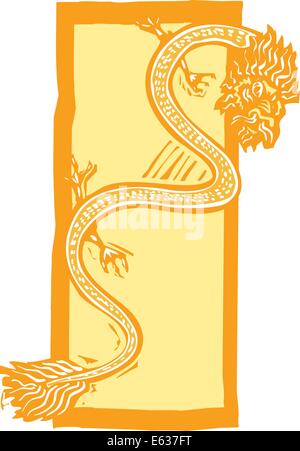 Woodcut style image of a Chinese dragon for the new year. Stock Vector