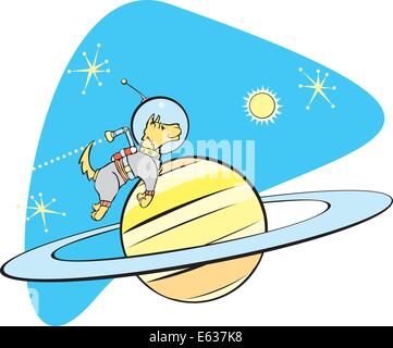 Retro Space Dog with a jet pack. Stock Vector