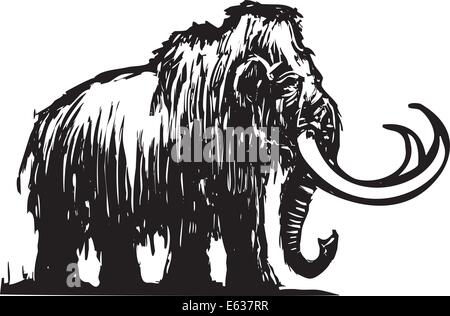 Woodcut style ancient wooly mammoth from the ice age. Stock Vector