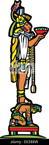 Mayan priest with offering bowl standing on the back of slave in image ...