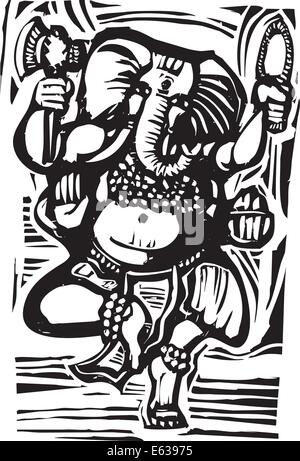 Woodcut style image of the Hindu God Ganesha Stock Vector