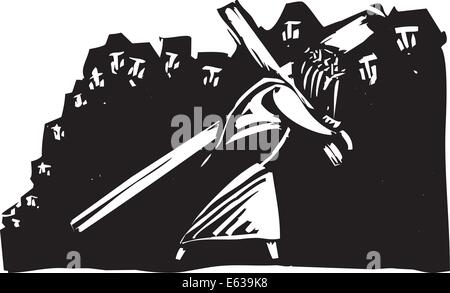 Jesus Christ bearing the cross on his backs towards his crucifixion. Stock Vector