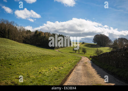 A farm track along the long distance walking route the Warden's Way between Winchcombe and Bourton-on-the-Water, Gloucestershire Stock Photo