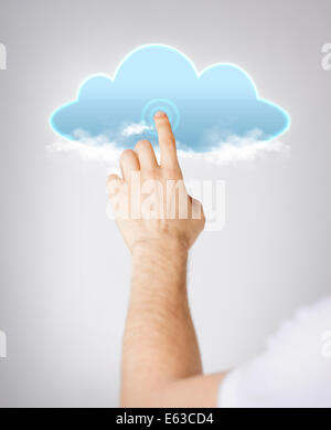 man hand pointing at cloud Stock Photo