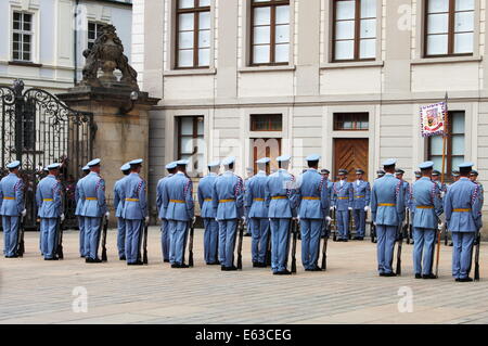 PRAGUE - JULY 13: Changing of the guard in Prague Castle on July 13, 2011 in Prague, Czech Republic Stock Photo