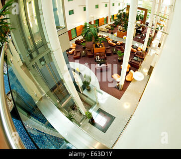 Gatwick Arora International Hotel Lounge shot form above with Elevator on left Stock Photo