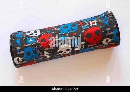 skull design pencil case isolated on white background Stock Photo
