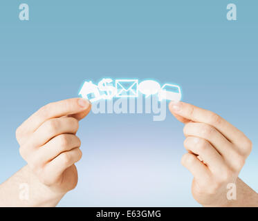 man hands showing paper symbols Stock Photo