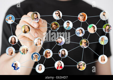 man writing drawing social network Stock Photo