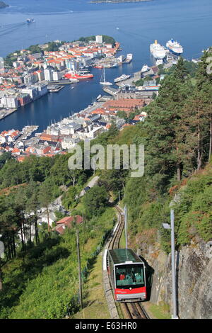 Fløibanen funicular railway carriage, Bergen, Bergenshalvøyen, Midhordland, Hordaland, Vestlandet, Norway, Scandinavia, Europe Stock Photo