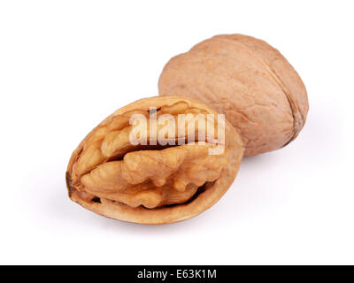 Walnut and Cracked Walnut isolated on white background Stock Photo