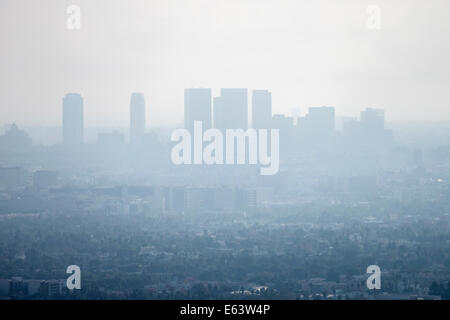 Afternoon summer smog obscuring office towers of Century City and Beverly Hills. Stock Photo