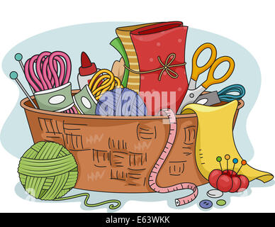 Illustration Featuring Different Materials Used in Rug Hooking Stock Photo