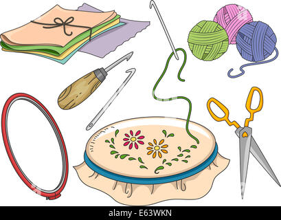 Illustration Featuring Different Materials Used in Rug Hooking Stock Photo