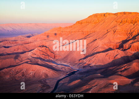 Aerial view of the desert landscape of the Valley of the Kings on West Bank of the Nile in Egypt. Stock Photo