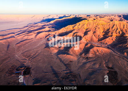 Aerial view of the desert landscape of the Valley of the Kings on West Bank of the Nile in Egypt. Stock Photo