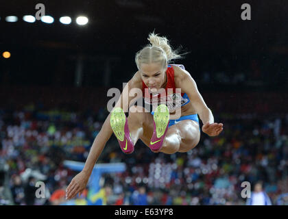 Zurich, Switzerland. 13th Aug, 2014. Darya Klishina of Russia competes in the women's long jump final at the European Athletics Championships 2014 at the Letzigrund stadium in Zurich, Switzerland, 13 August 2014. Photo: Bernd Thissen/dpa/Alamy Live News Stock Photo