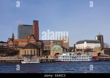 St Pauli Landing Stages, with the dome of the old Elbe tunnel, Port of Hamburg, Hamburg, Germany Stock Photo